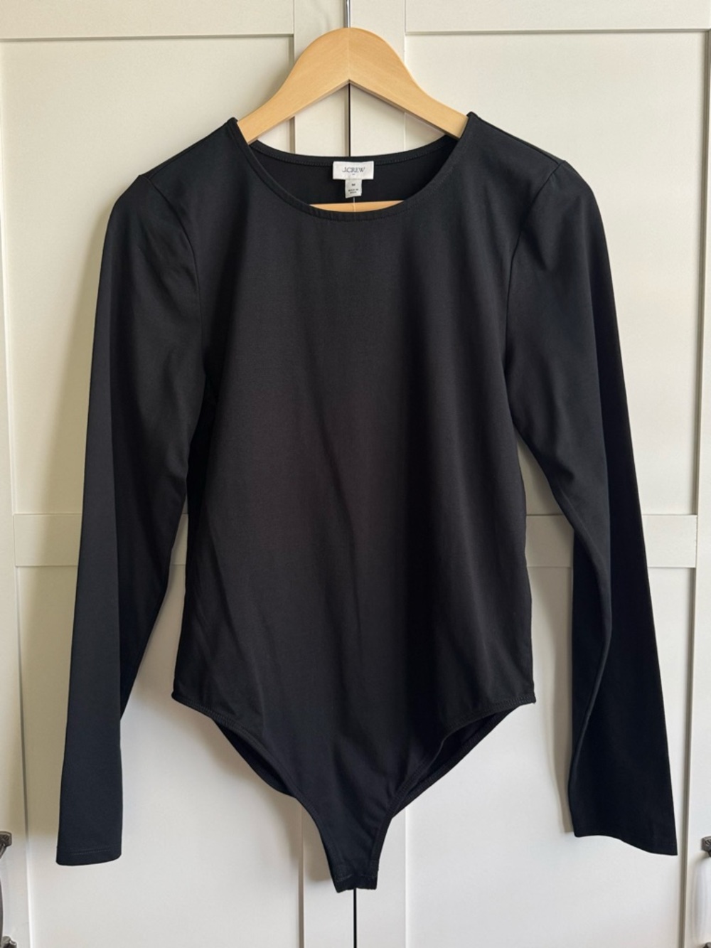 J.Crew Factory Long-Sleeve Stretch Cotton-Blend Bodysuit in Black Size Medium